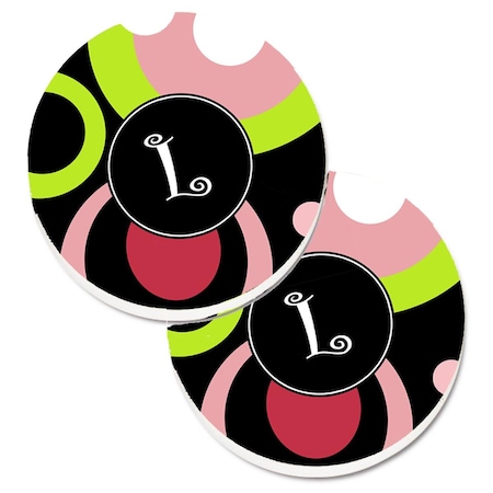 Carolines Treasures Letter L Monogram Retro in Black Set of 2 Cup Holder Car Coaster AM1002-LCARC